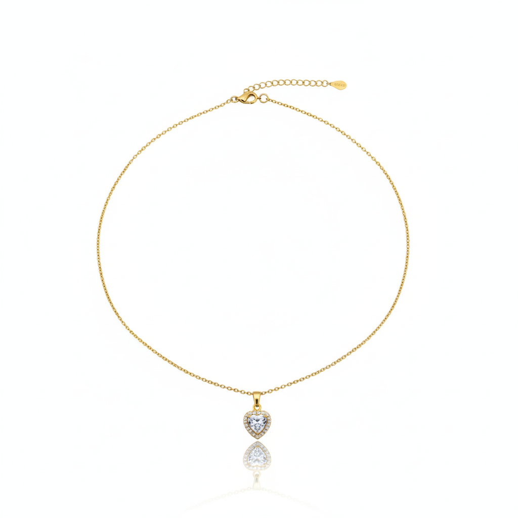 Crystal Heart Pendant Gold Necklace