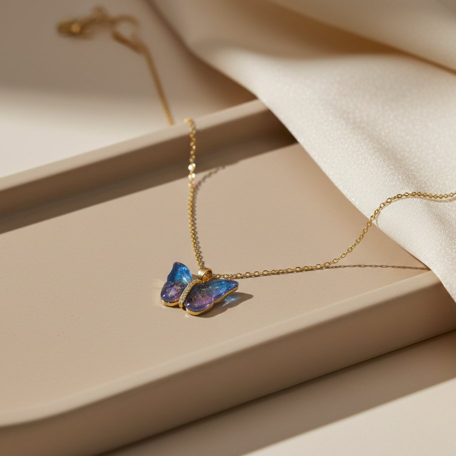 Iridesa Butterfly Gold Pendant Necklace