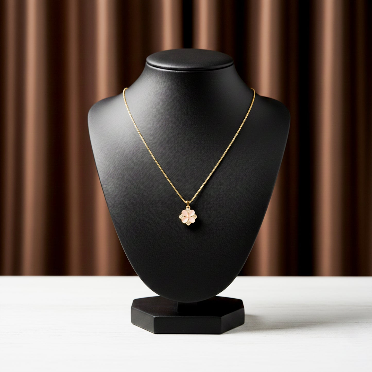 Delicate Pink Floral Charm Gold Necklace