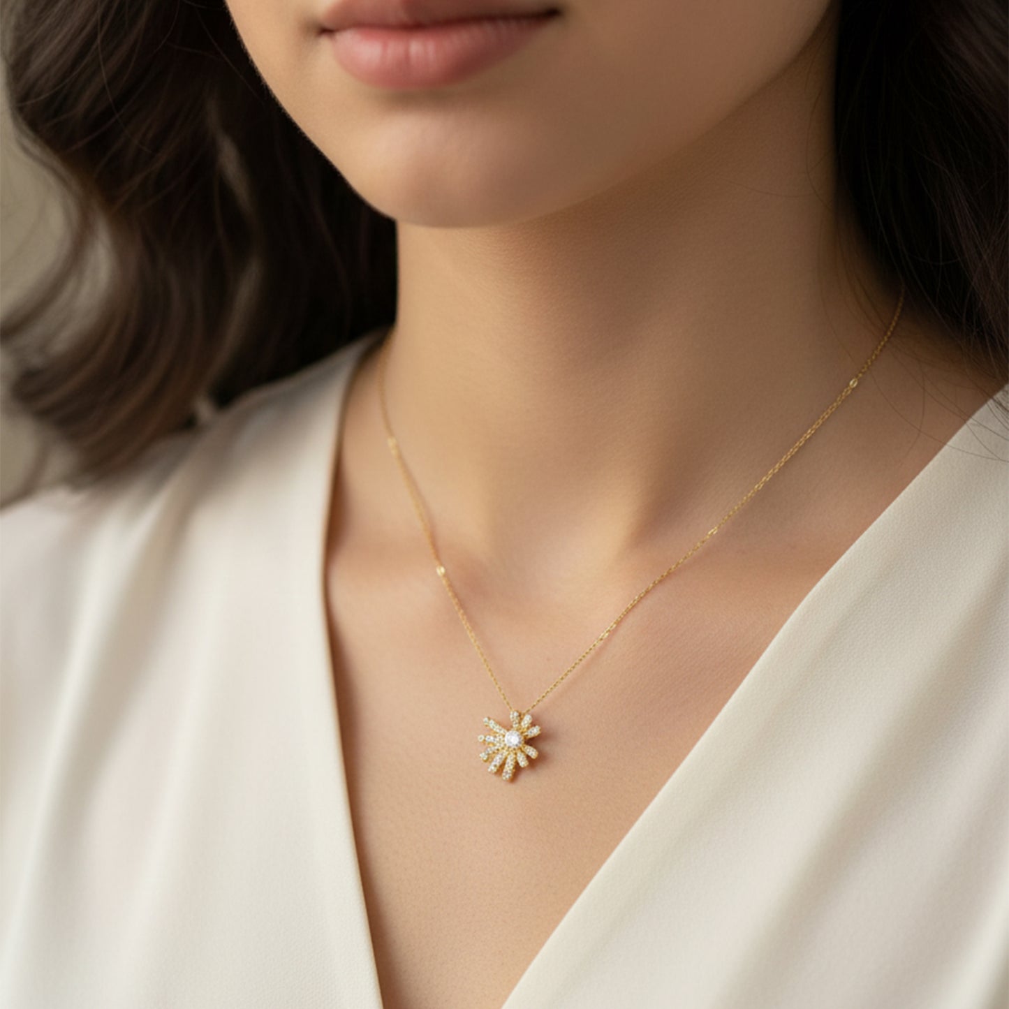 Aurielle Sunburst Diamond Pendant Necklace