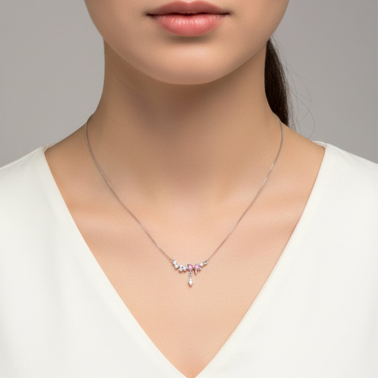 Roselle Diamond Drop Silver Necklace