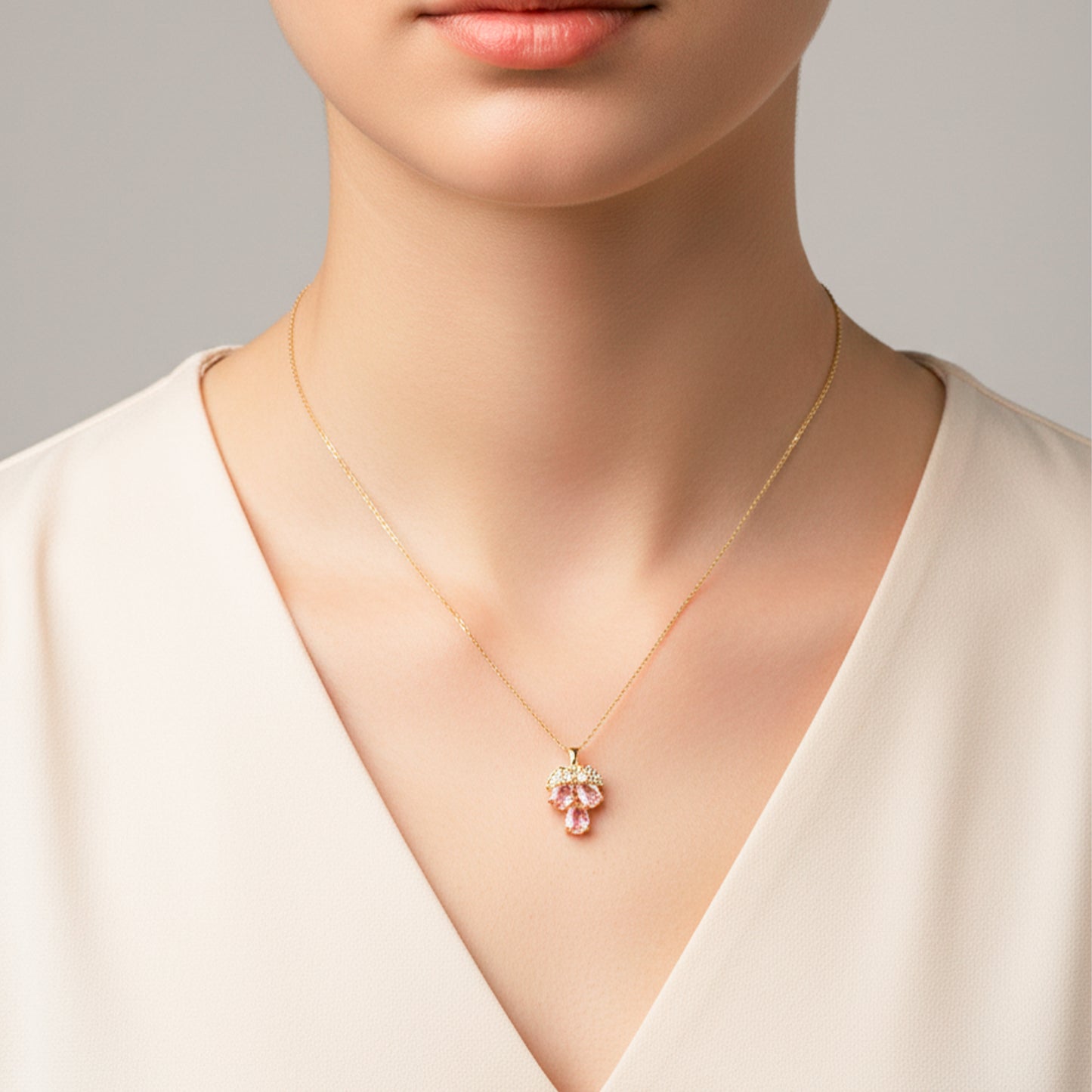 Royal Pink Crystal Leaf Pendant Necklace