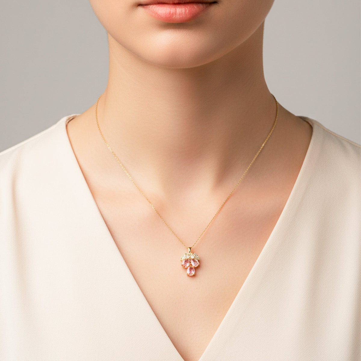 Royal Pink Crystal Leaf Pendant Necklace