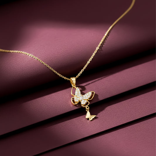 Royal Crystal Butterfly Drop Necklace