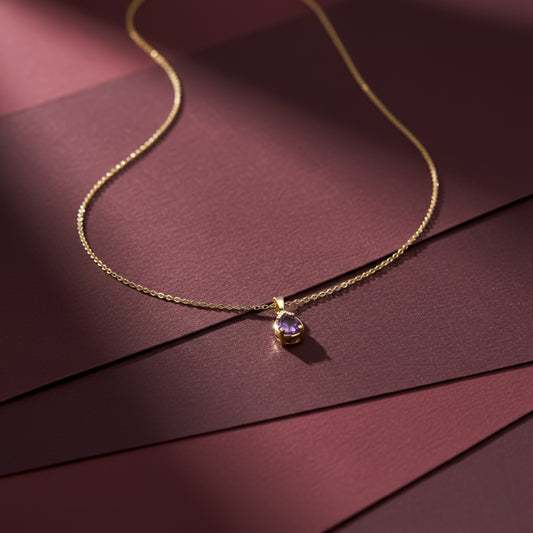 Purple Amethyst Gold Pendant Necklace