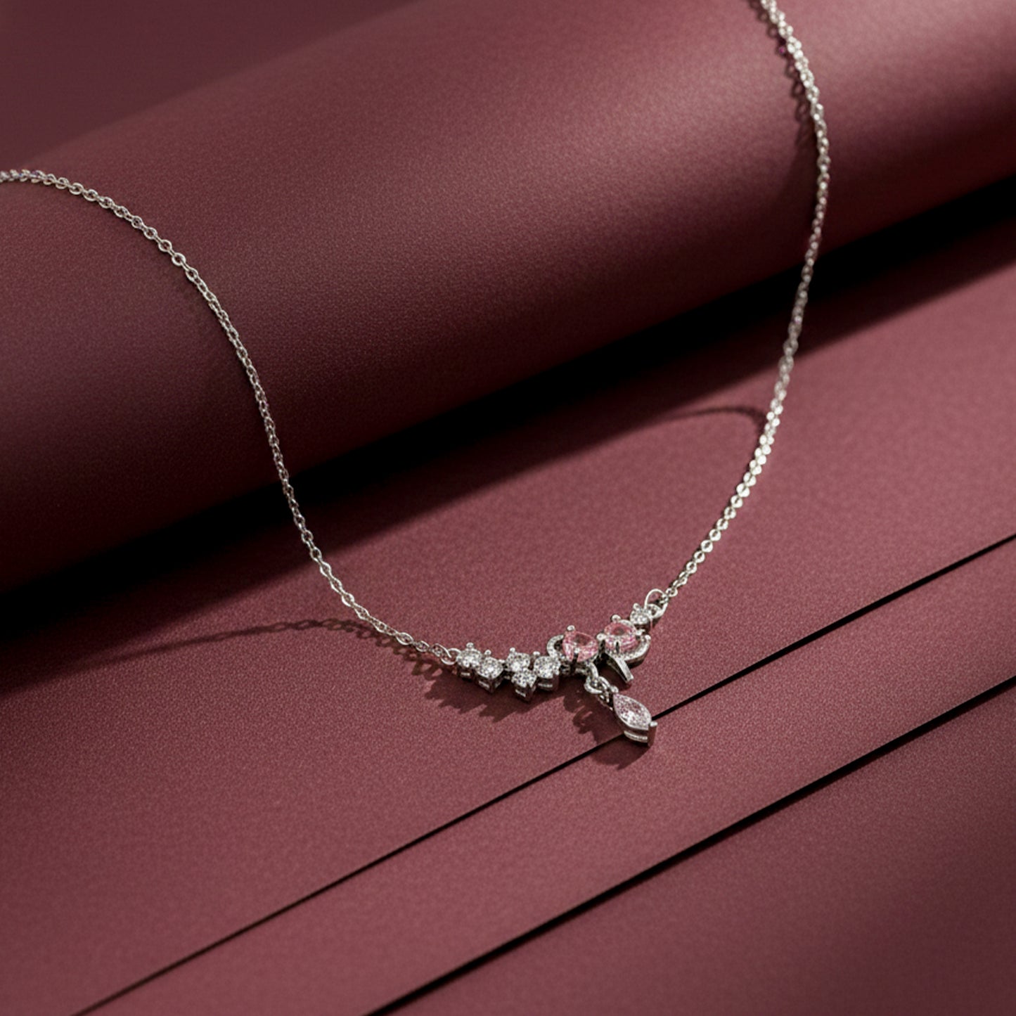 Roselle Diamond Drop Silver Necklace