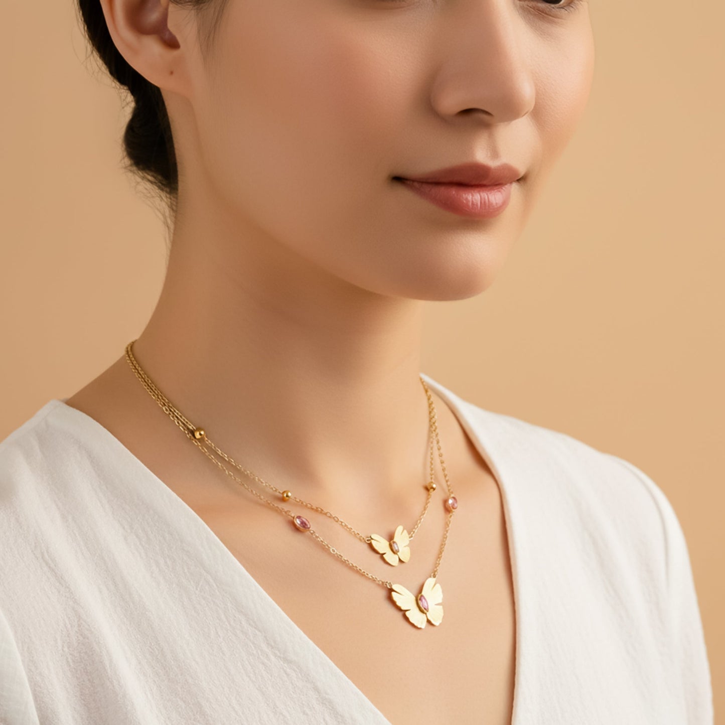 Luxe Pink Crystal Butterfly Necklace