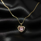 Pink Heart Gemstone Pendant Necklace