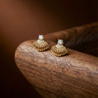 Shell Crystal Gold Stud Earrings